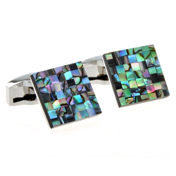 Stunning Checkered Square Abalone Shell Cufflinks - Picture 1 of 16